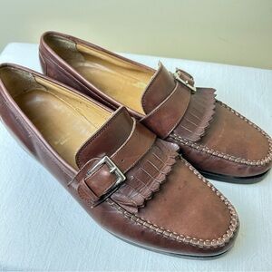 Bruno Magli Mateo Buckle Strap Kiltie Loafers Brown Size 11.5 M Bologna Italy